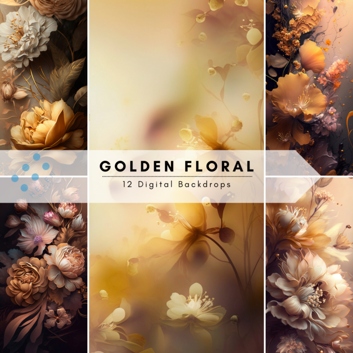 12 GOLDEN FLORAL DIGITAL BACKDROPS