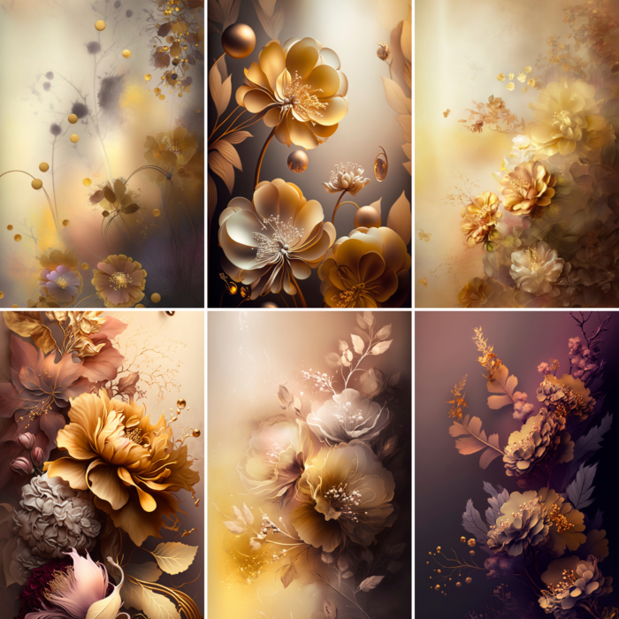 12 GOLDEN FLORAL DIGITAL BACKDROPS