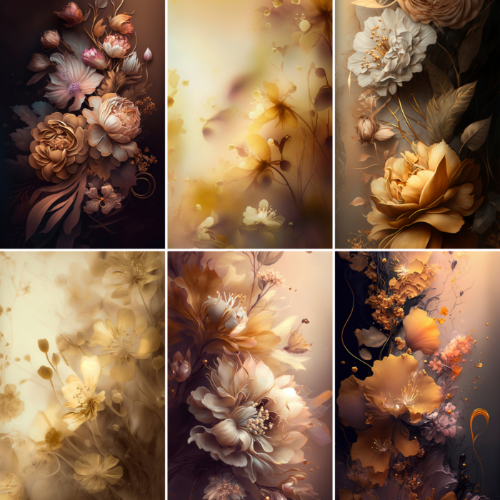 12 GOLDEN FLORAL DIGITAL BACKDROPS